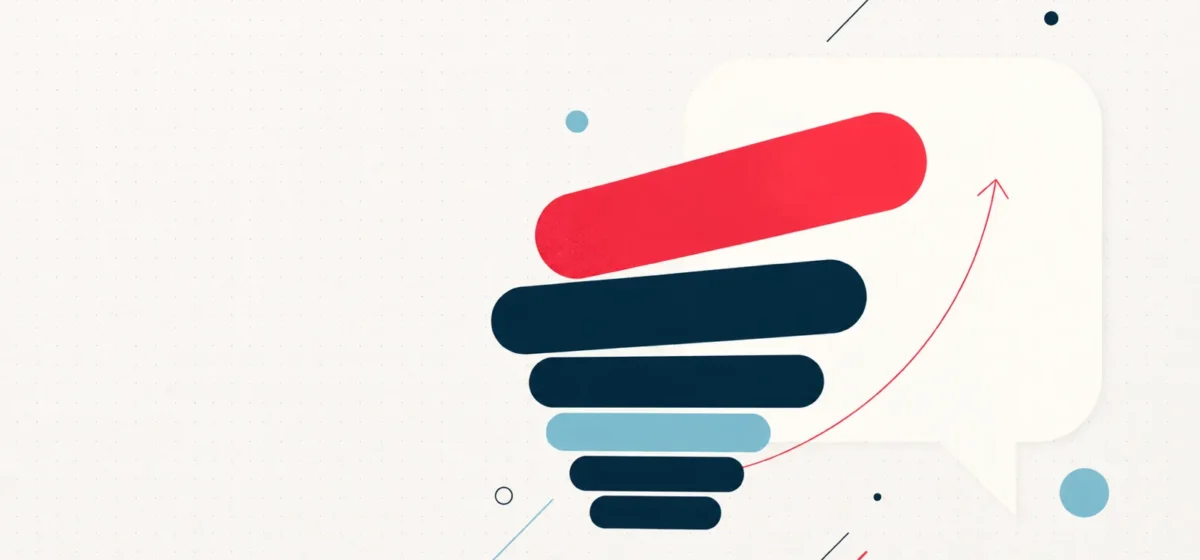 Abstract editorial illustration of a ranked list rising into a chat bubble