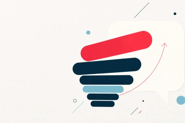 Abstract editorial illustration of a ranked list rising into a chat bubble